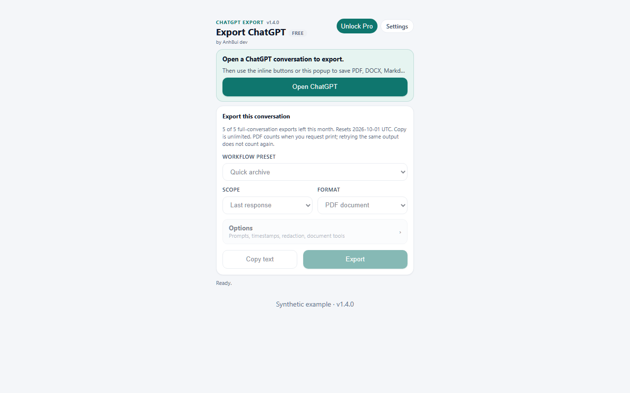 Install and export your first conversation